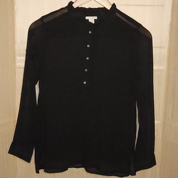 H&M Black Sheer Ruffle Neck Blouse 8 - Picture 1 of 7